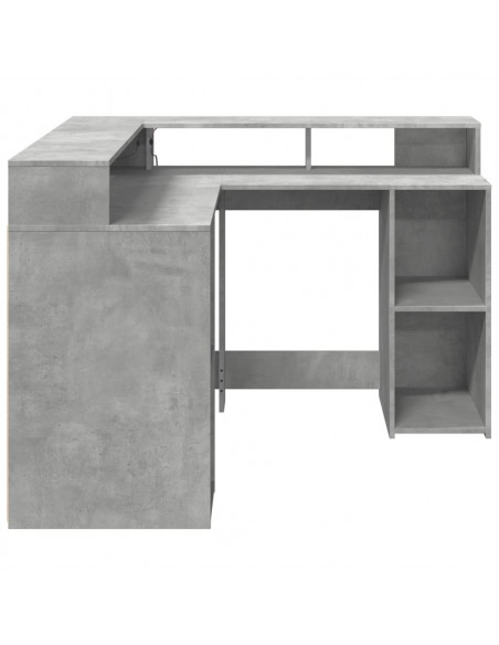 Scrivania con Luci LED Grigio Cemento 130x130x91 cm Multistrato