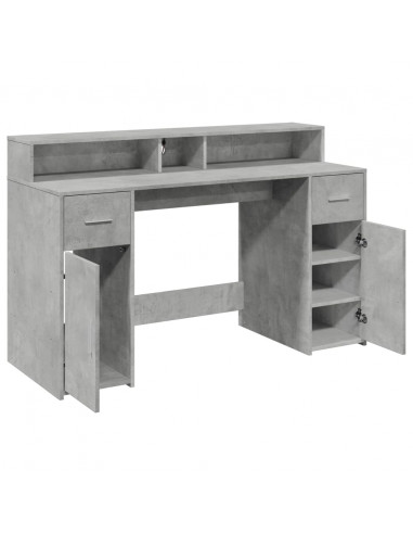 Scrivania con Luci LED Grigio Cemento 140x55x91 cm Multistrato