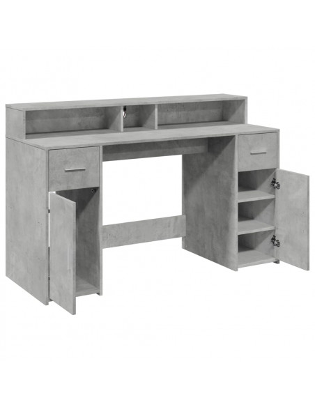 Scrivania con Luci LED Grigio Cemento 140x55x91 cm Multistrato