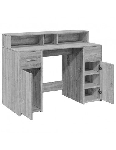 Scrivania con Luci LED Grigio Sonoma 120x55x91cm in Multistrato