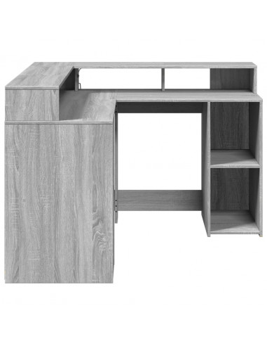 Scrivania con Luci LED Grigio Sonoma 130x130x91cm in Truciolato