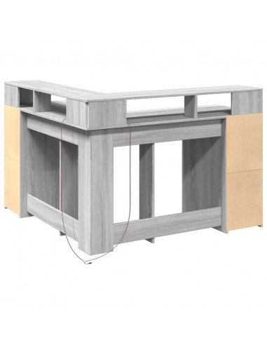 Scrivania con Luci LED Grigio Sonoma 130x130x91cm in Truciolato