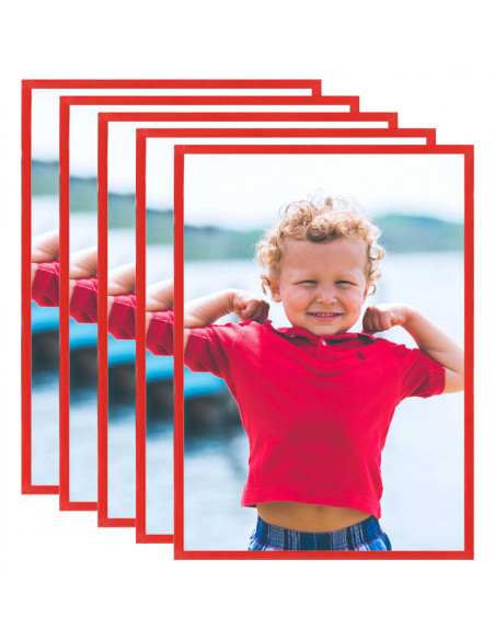 Cornici Foto Collage 5 pz per Parete o Tavolo Rosse 70x90cm MDF