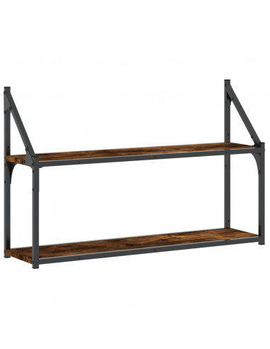 Scaffale a Parete 2 Ripiani Rovere Fumo 80x21x51 cm Multistrato