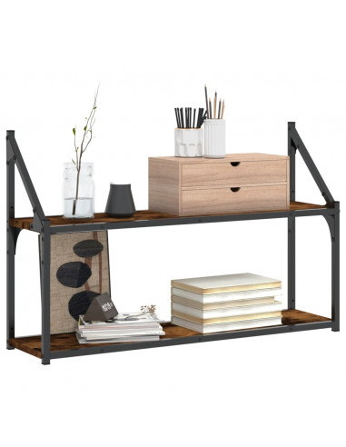 Scaffale a Parete 2 Ripiani Rovere Fumo 80x21x51 cm Multistrato