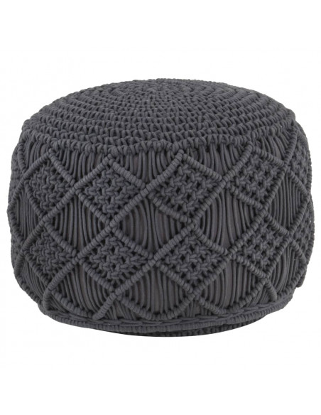 Pouf Lavorato a Mano Macramé Antracite 45x30 cm in Cotone