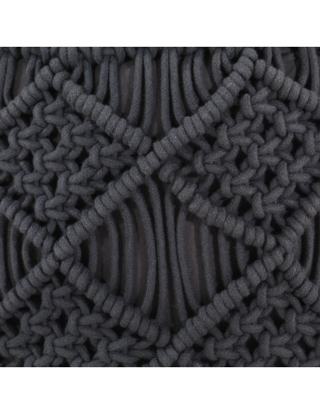 Pouf Lavorato a Mano Macramé Antracite 45x30 cm in Cotone