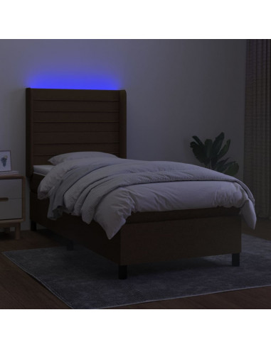 Letto a Molle Materasso e LED Marrone Scuro 80x200cm in Tessuto