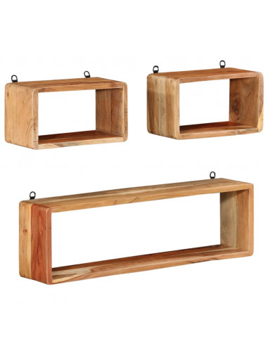 Set Mensole Cubiche da Parete 3 pz in Legno Massello di Acacia