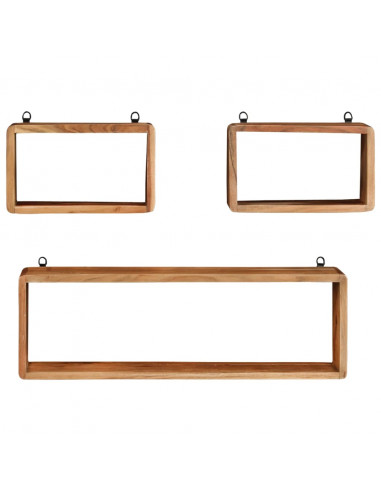 Set Mensole Cubiche da Parete 3 pz in Legno Massello di Acacia