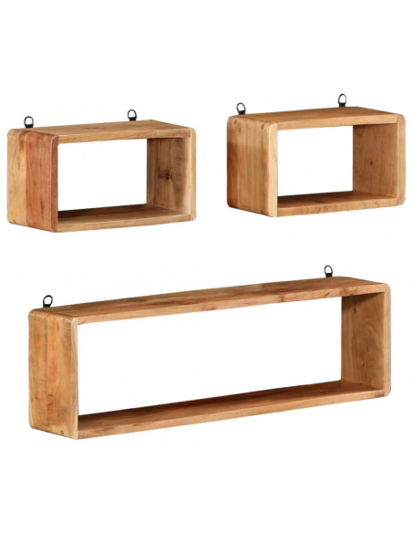 Set Mensole Cubiche da Parete 3 pz in Legno Massello di Acacia