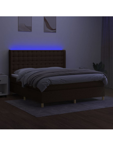 Letto a Molle Materasso e LED MarroneScuro 180x200cm in Tessuto