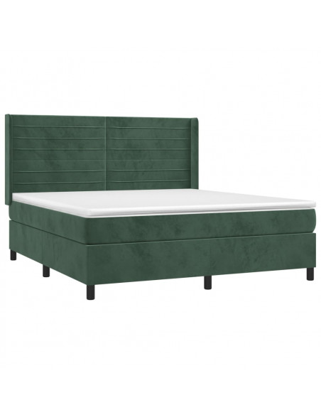 Letto a Molle con Materasso e LED Verde Scuro 160x200cm Velluto