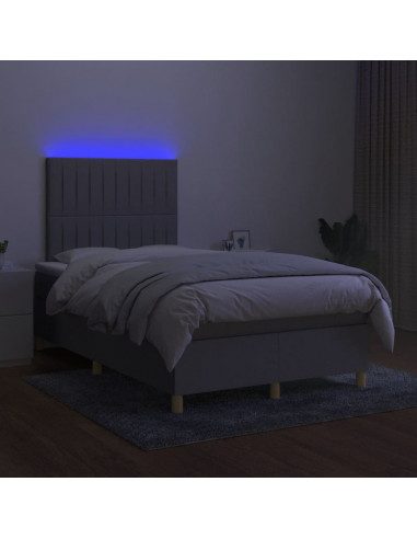 Letto a Molle Materasso e LED Grigio Chiaro 120x200 cm Tessuto