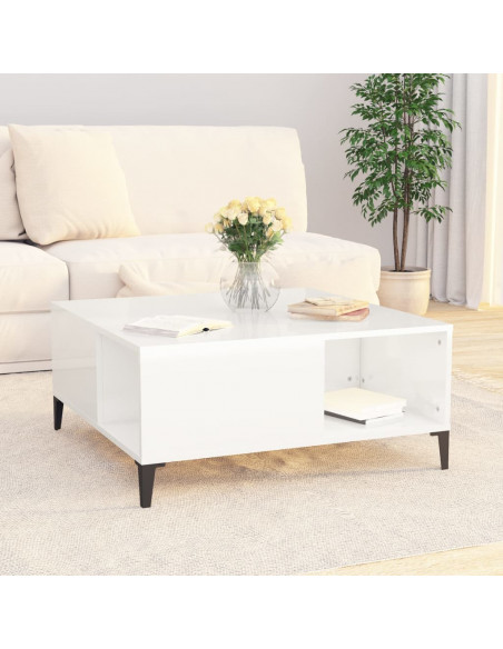 Tavolino Salotto Bianco Lucido 80x80x36,5 cm Legno Multistrato