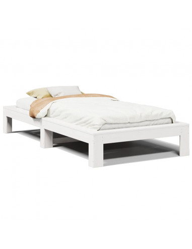 Letto senza Materasso Bianco 75x190 in Legno Massello di Pino