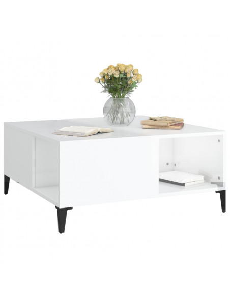 Tavolino Salotto Bianco Lucido 80x80x36,5 cm Legno Multistrato