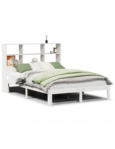 Letto Libreria senza Materasso Bianco 120x200 cm Legno di Pino 2
