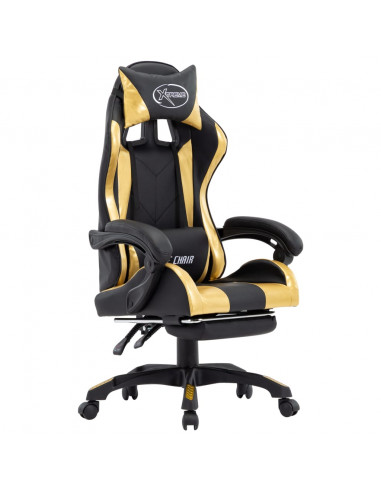 Sedia da Gaming con Poggiapiedi Oro e Nera in Similpelle