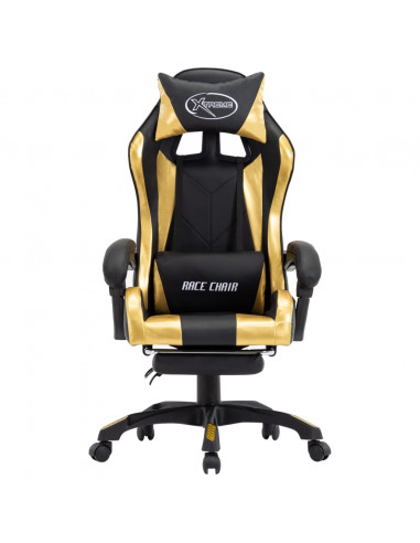 Sedia da Gaming con Poggiapiedi Oro e Nera in Similpelle