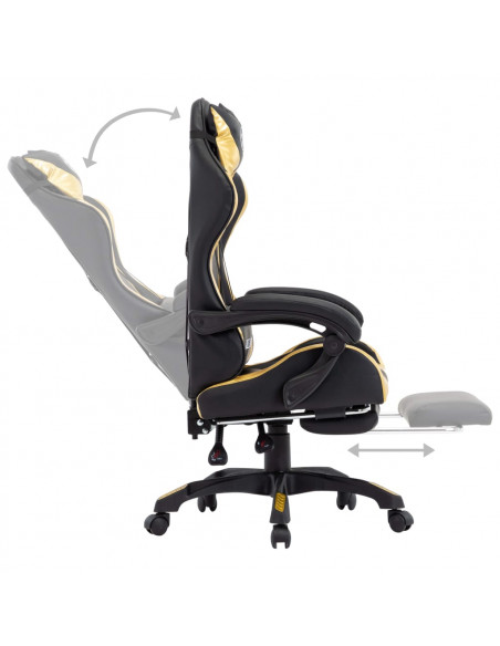 Sedia da Gaming con Poggiapiedi Oro e Nera in Similpelle