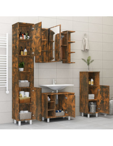 Mobile Bagno Specchio Rovere Fumo 80x20,5x64 Legno Multistrato