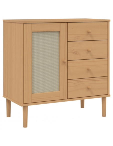 Credenza SENJA Aspetto Rattan Marrone 80x40x80 cm Massello Pino