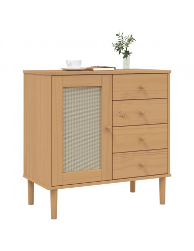 Credenza SENJA Aspetto Rattan Marrone 80x40x80 cm Massello Pino