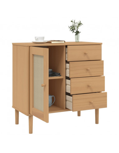 Credenza SENJA Aspetto Rattan Marrone 80x40x80 cm Massello Pino