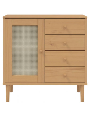 Credenza SENJA Aspetto Rattan Marrone 80x40x80 cm Massello Pino