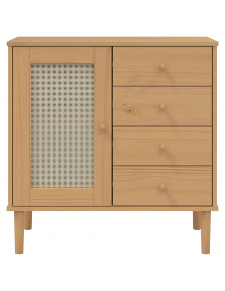 Credenza SENJA Aspetto Rattan Marrone 80x40x80 cm Massello Pino