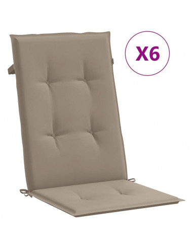 Cuscini per Sedie Alte 6 pz Tortora 120x50x3 cm in Tessuto