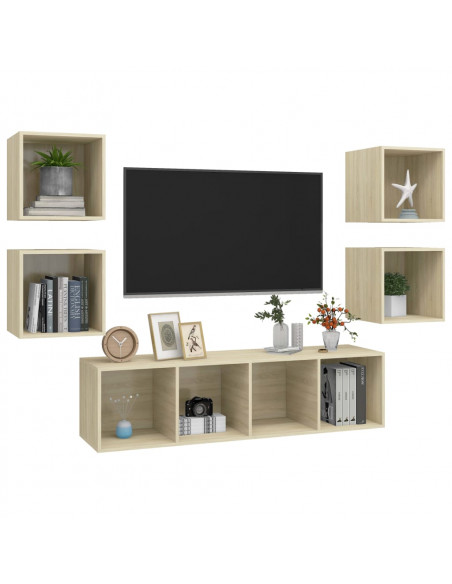 Set Porta TV 5 pz Rovere Sonoma in Truciolato