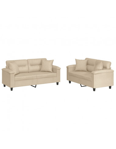Set Divani 2 pz con Cuscini Crema in Tessuto Microfibra