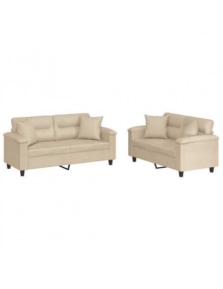 Set Divani 2 pz con Cuscini Crema in Tessuto Microfibra