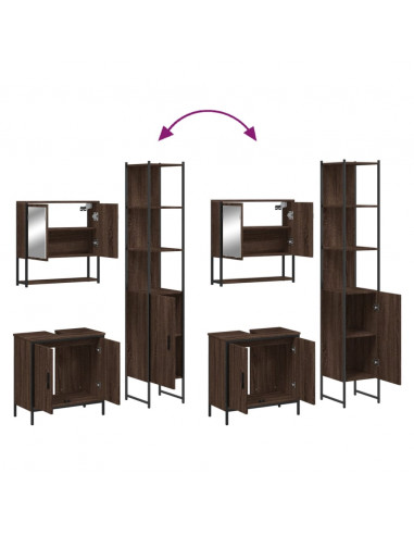 Set Mobili da Bagno 3 pz Rovere Marrone in Legno Multistrato