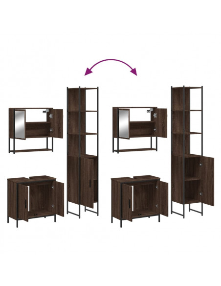 Set Mobili da Bagno 3 pz Rovere Marrone in Legno Multistrato