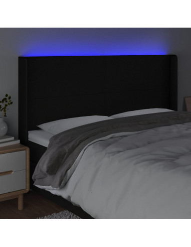 Testiera a LED Nera 163x16x118/128 cm in Tessuto