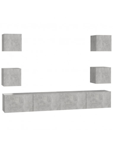Set di Mobili Porta TV 6 pz Grigio Cemento in Legno Multistrato