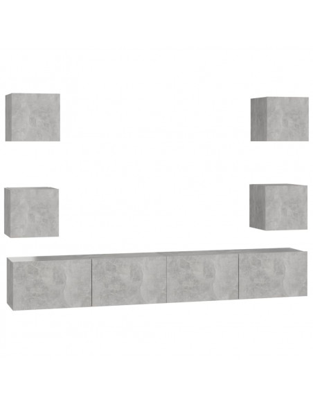 Set di Mobili Porta TV 6 pz Grigio Cemento in Legno Multistrato