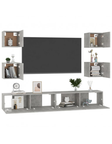 Set di Mobili Porta TV 6 pz Grigio Cemento in Legno Multistrato