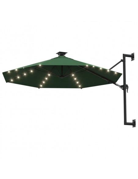 Ombrellone a Muro con LED e Palo in Metallo 300 cm Verde