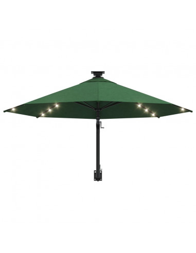 Ombrellone a Muro con LED e Palo in Metallo 300 cm Verde