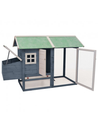 Pollaio Grigio 170x81x110 cm in Legno Massello di Pino e Abete