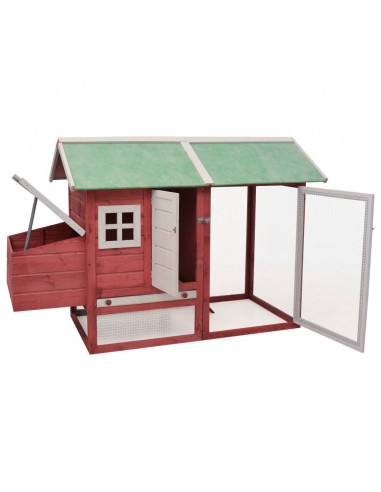 Pollaio Rosso 170x81x110 cm in Legno Massello di Pino e Abete