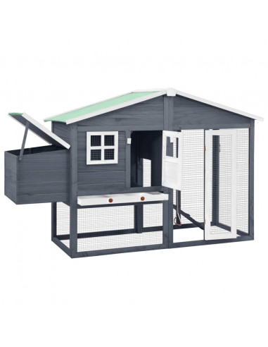 Pollaio con Casetta Nidificazione Grigio Bianco in Legno Abete