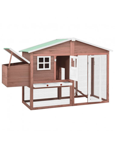 Pollaio con Casetta Nidificazione Mocha e Bianco in Legno Abete