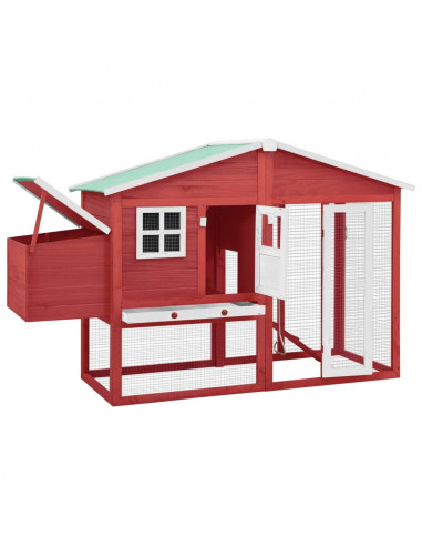 Pollaio con Casetta Nidificazione Rosso e Bianco in Legno Abete