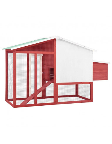 Pollaio con Casetta Nidificazione Rosso e Bianco in Legno Abete