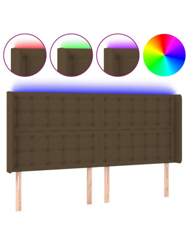 Testiera a LED Marrone Scuro 163x16x118/128 cm in Tessuto